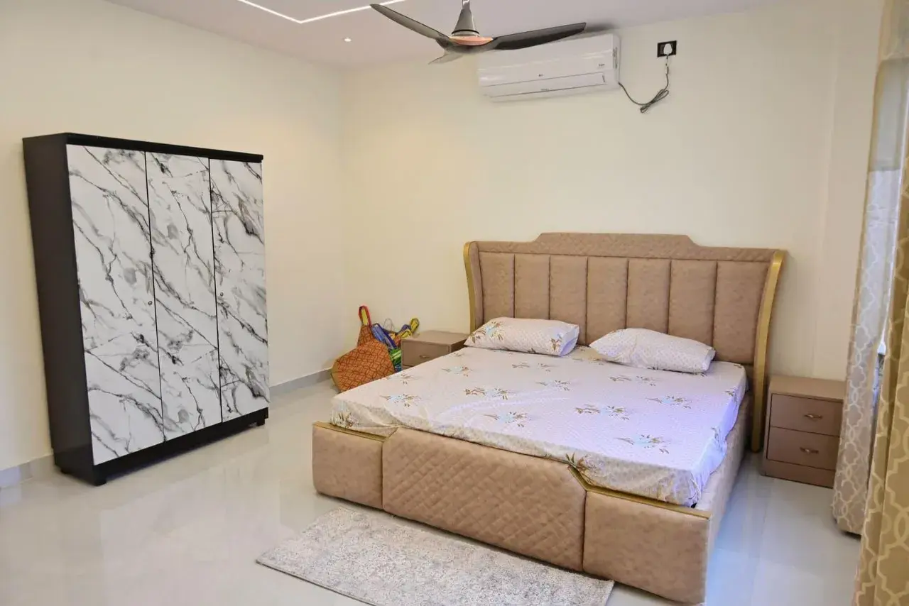 Bedroom with marble wardrobe